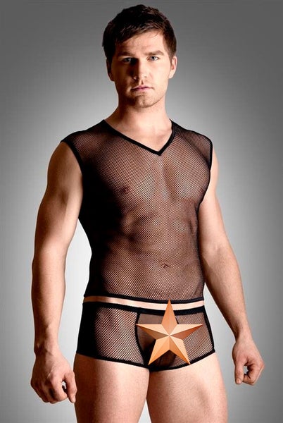 SoftLine Net shirt and thong, black